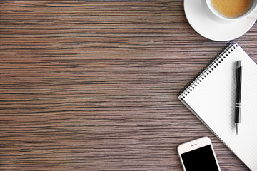 Office table, flat lay