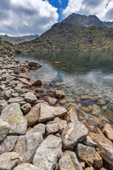 Reflection of Irechek peak in Musalenski lakes,  Rila mountain, Bulgaria