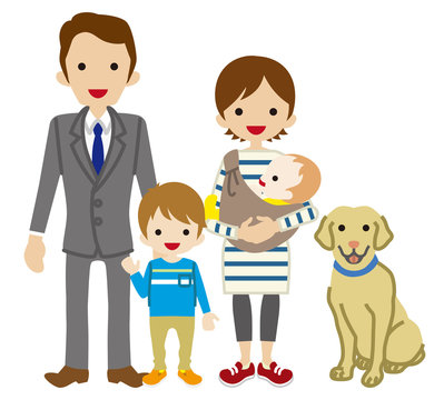 Parents and Two Children with Dog - Son