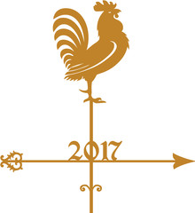 Year of Rooster 2017, golden weathercock - obrazy, fototapety, plakaty