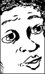 Close up cartoon of uneasy child