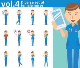 Diverse set of female nurse on white background , vector format vol.4