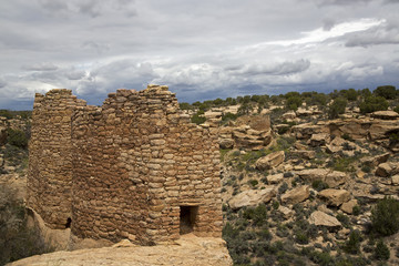 Twin Towers under a cloudy sky, Hovenweep National Monument