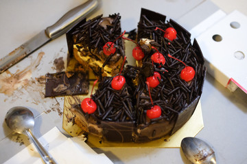 chocolate cake with cherries topping
