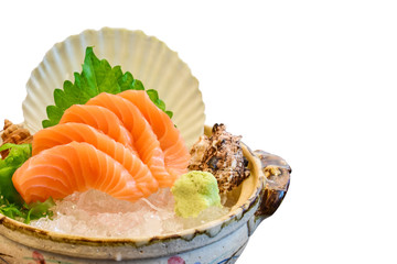 Sashimi salmon sliced (Japanese food ) in bowl.