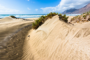 Sand dunes on the beach Famara.  Lanzarote. Canary Islands. Spain
