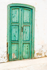 Green old door in Teguise.  Lanzarote. Canary Islands. Spain