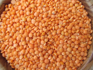 Dried Yellow Split Peas in a Wooden Bowl from Close
