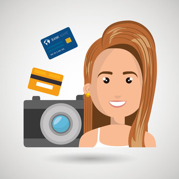 character camera photography and credit card vector illustration