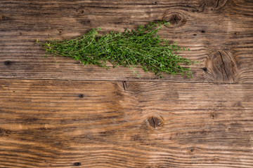 Bundle of fresh thyme on a table