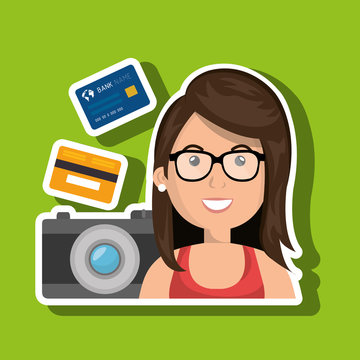 character camera photography and credit card vector illustration