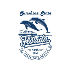 Флорида, стилизованная эмблема штата Америки, Дельфины в синем цвете