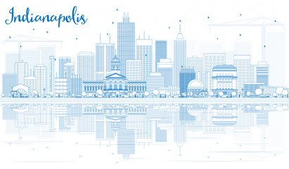 Obraz premium Outline Indianapolis Skyline with Blue Buildings and Reflections