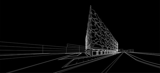 commercial building structure architecture abstract drawing, 3d illustration,