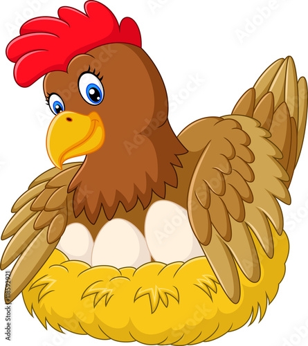 "Cute hen brooding her egg " Stock image and royalty-free 