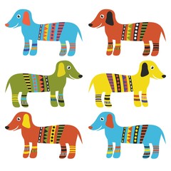 funny cartoon dachshund. Vector set.