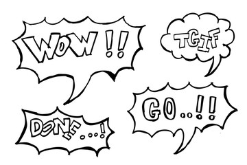 comic speech wow, TGIF, done, GO