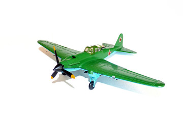 Scale model of soviet aircraft on white background