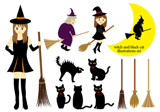 ハロウィン魔女とクロネコ イラストセット Stock Vector Adobe Stock