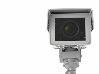 white cctv camera or security camera isolated on white