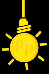 Bulb, Idea, Rupiah Golden Coin, Illustration for Idea to make money to increase income, at black background