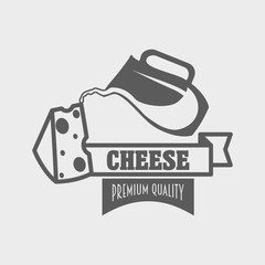Cheese logo design template with solid piece of cheese and milk jug