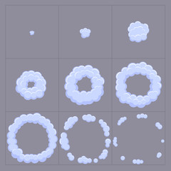 Cloud explosion effect animation. Game design cartoon animation frames. Flash.