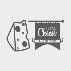 Fresh cheese vintage logo, symbol or label design concept with solid piece of cheese and banner