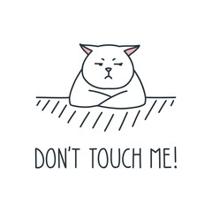 Don't touch me. Doodle vector illustration of sad white cat