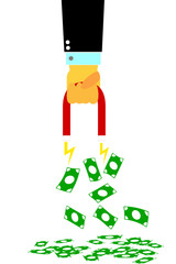 Businessman Hand suck the money with magnet
