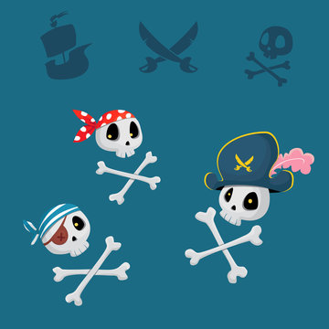 funny pirates sculls vector set