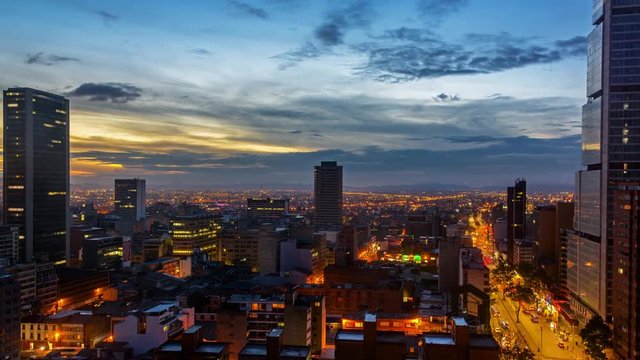 Static view of a day to night time lapse in Bogota, Colombia