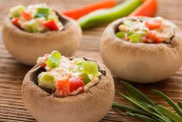 Vegetarian champignon with fresh vegetables and cheese