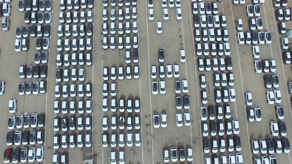 Rows of new cars - Aerial photo