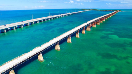 Aerial view of Bahia Honda State Park Bridges, Florida - USA