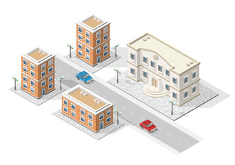 Set of Isolated High Quality Isometric City Elements on White Background.