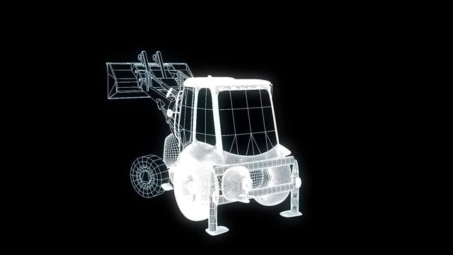Excavator in Hologram Wireframe Style. Nice 3D Rendering
