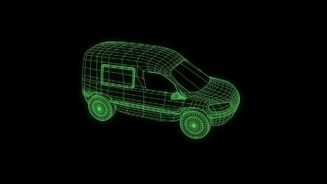 Transport Car in Hologram Wireframe Style. Nice 3D Rendering
