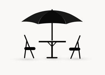 Icon of street cafe - table, chairs and parasol © miztanya