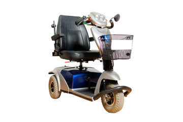 Motorised wheelchair with basket for disposable people