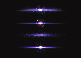 VECTOR eps 10. Glowing collection. Shining lines with sparks on dark background. Starlight light effects with star dust, golden sparks.