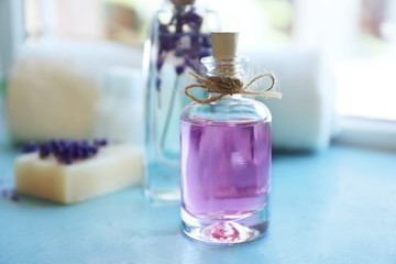 Obraz na płótnie Canvas Beautiful spa composition with oil and lavender