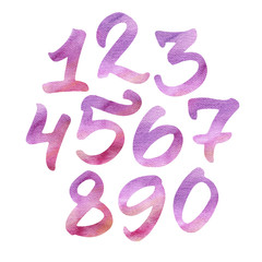 Hand painted watercolor numbers