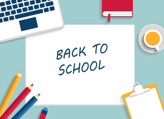 Back to school background. Horizontal vector illustration. Template for layout poster, banner. Blank flat design style. Concept for internet website, web and mobile app. All object under mask.
