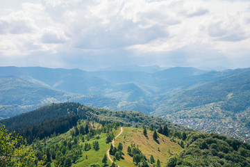 Naklejka na ściany i meble Bird's eye view of Carpathian mountains