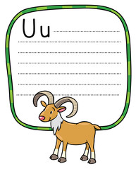 Little funny urial or ram, for ABC. Alphabet U