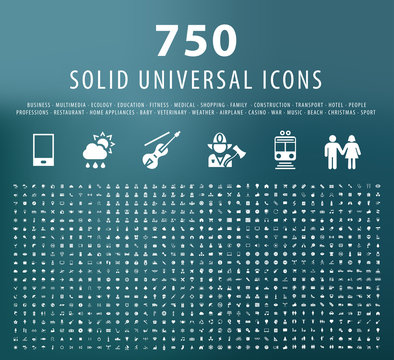Set of 750 Universal Fitness Icons. Isolated Vector Elements.