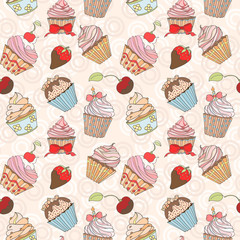 Cupcakes colorful seamless pattern
