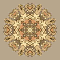 Beautiful round ornamental element for design in beige colors.