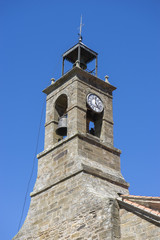 Clock tower and bell, ancient architecture inside Zamora, Spain,